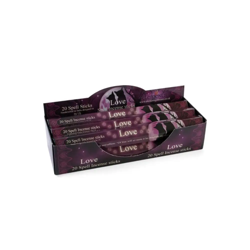 Lila-schwarze Love-Zauber-Räucherstäbchen in Love Elements Box