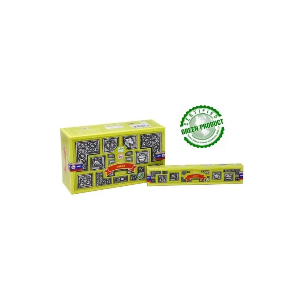 Omkar Räucherstäbchen Satya: gelbe Zuckerbox mit roten Motiven