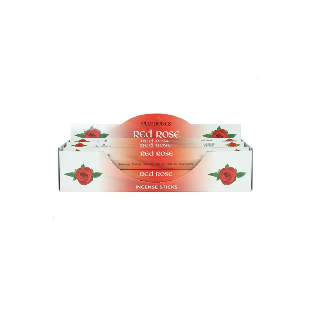 Rote Rosen Räucherstäbchen Elements in weiß-rosa Box