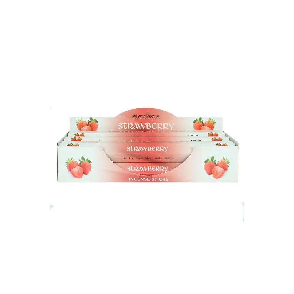 Erdbeere Elements Räucherstäbchen, weiß-rosa Verpackung mit Erdbeeren