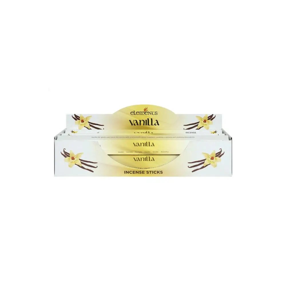 Weiß-goldene Elements Vanilla Räucherstäbchen-Verpackung mit Vanilleblüten