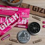 Gizeh Blättchen King Size Slim pink mit passenden Tips und Grinder