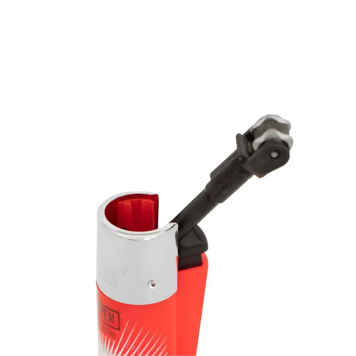 Clipper Feuerstein-System: Rotes und silbernes Lighter mit schwarzem Zündmechanismus