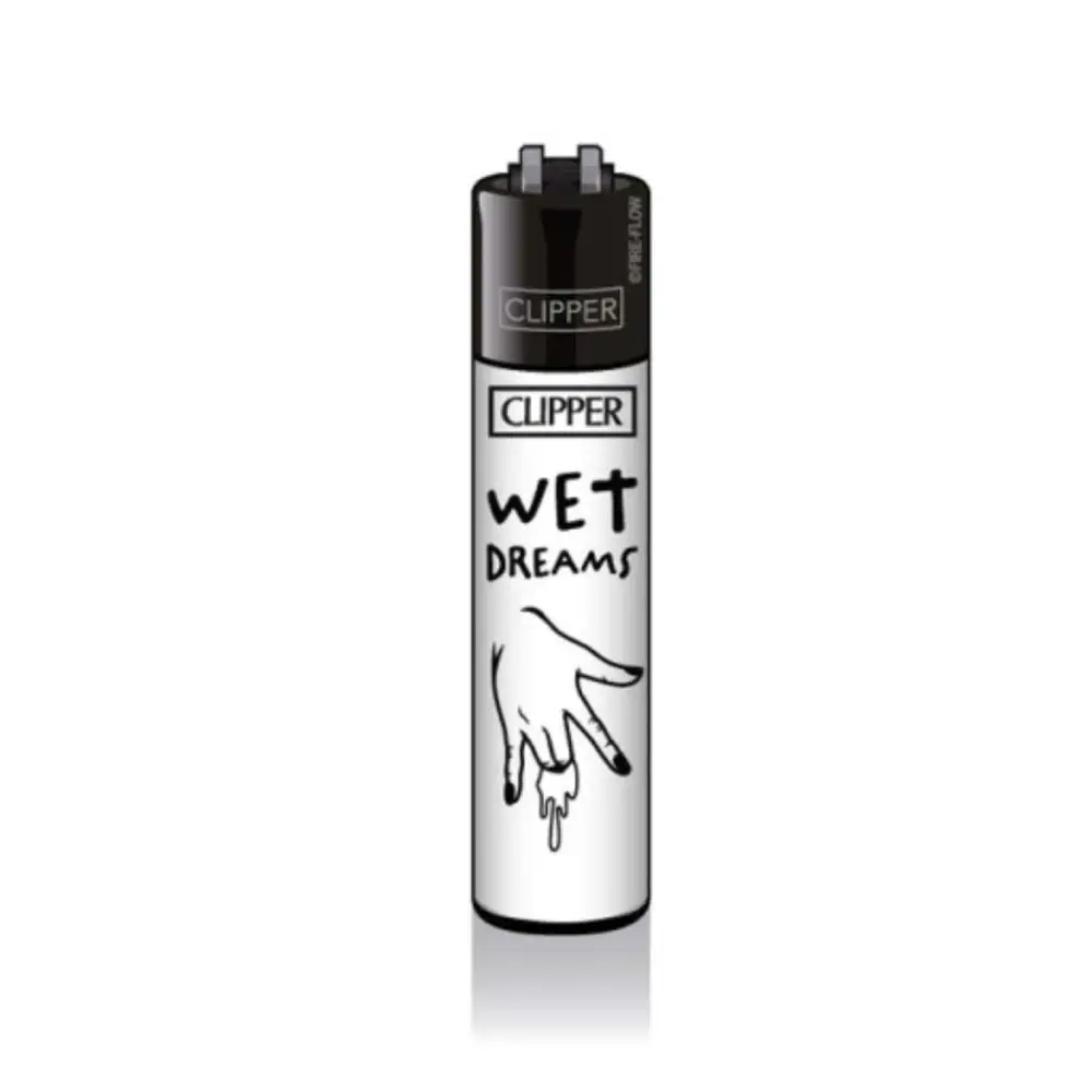 Clipper Feuerzeug Wet Dreams mit Hand-Design, weiß mit schwarzem Deckel