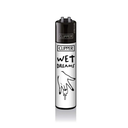 Clipper Feuerzeug Wet Dreams mit Hand-Design, weiß mit schwarzem Deckel