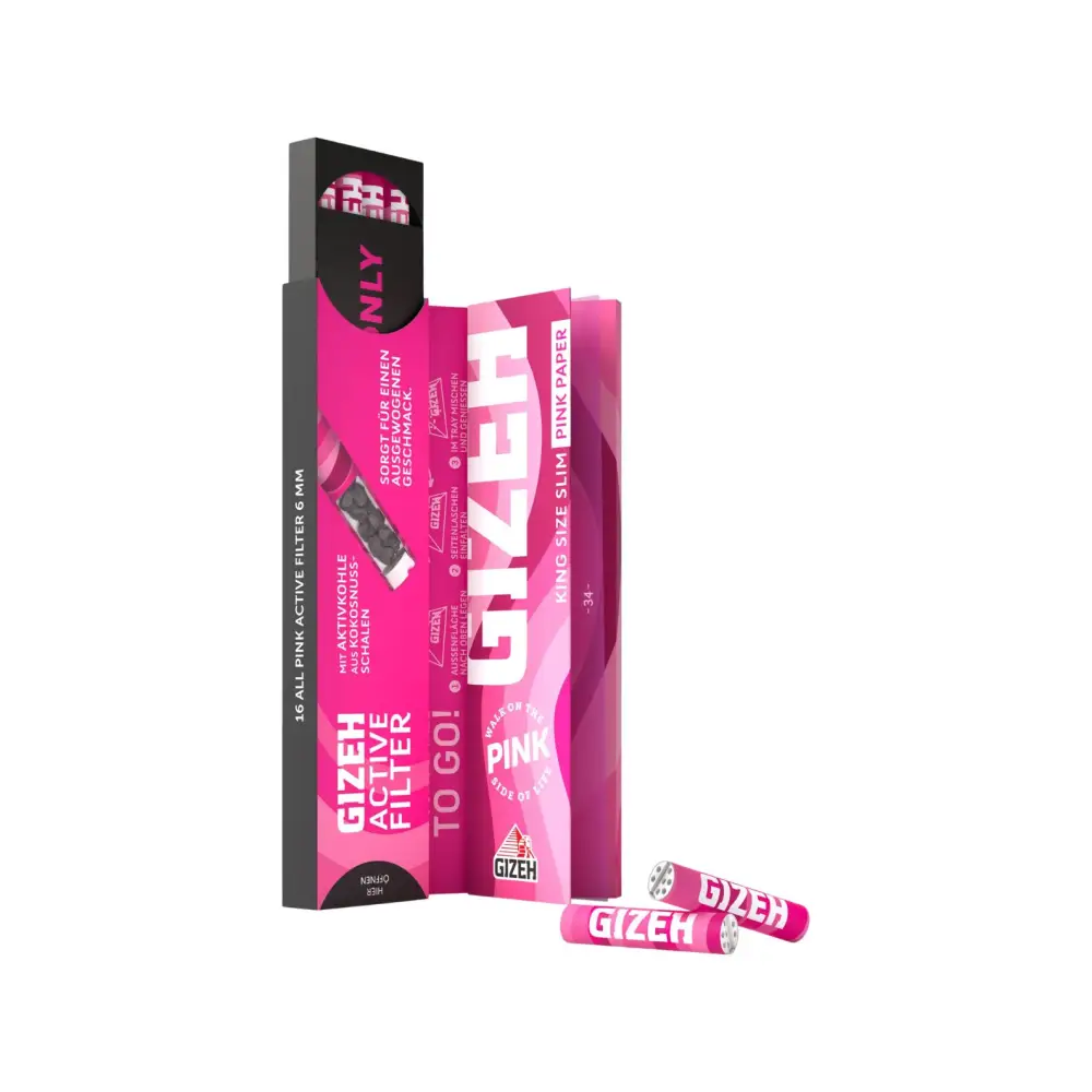 Gizeh Pink King Size Slim Ring mit Active Filter, pink-schwarze Verpackung