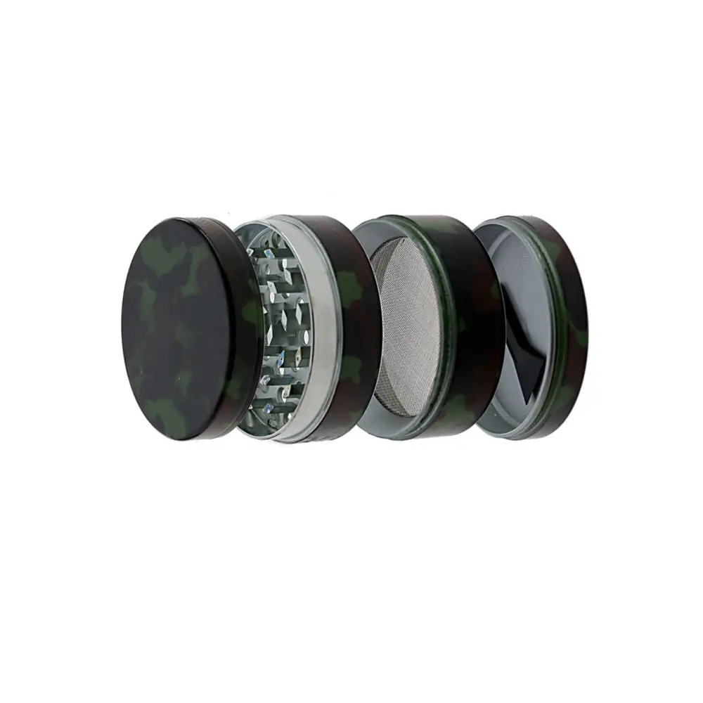 4-tlg Grinder Camouflage Metall mit Camo-Muster und Silber-Innenteilen