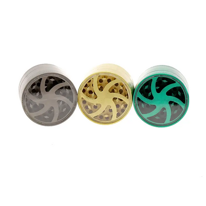 Drei Spiral Star Grinder in Silber, Gold, Teal mit Sternausschnitten, Headshop
