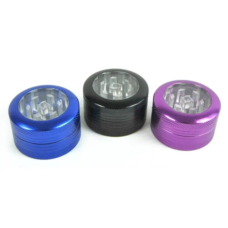 Drei Grinder Window 2-tlg. in Blau, Schwarz, Lila mit Glas-Innenraum, Headshop