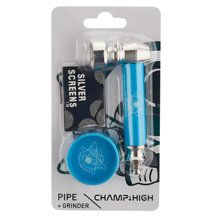 Handpfeifen-Set High Pipe + Grinder in blauer Silber-Optik, Headshop