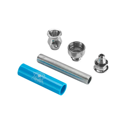 Handpfeifen-Set High Pipe + Grinder mit blauem Rohr, weißem Logo und silbernen Teilen für Headshop