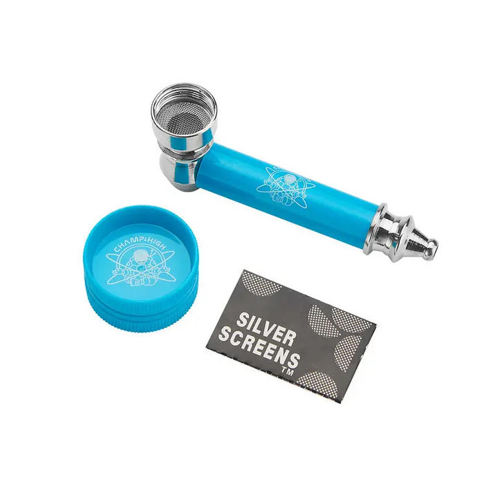 High Pipe Handpfeife aus blauem Plastik mit Chrommundstück, Headshop-Set
