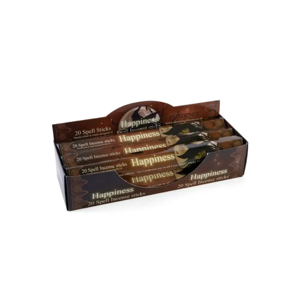 Braune Kartonbox mit Happiness Elements Räucherstäbchen