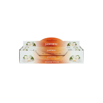 Jasminduft Räucherstäbchen Elements in weiß-orange Box mit Blumenmotiven