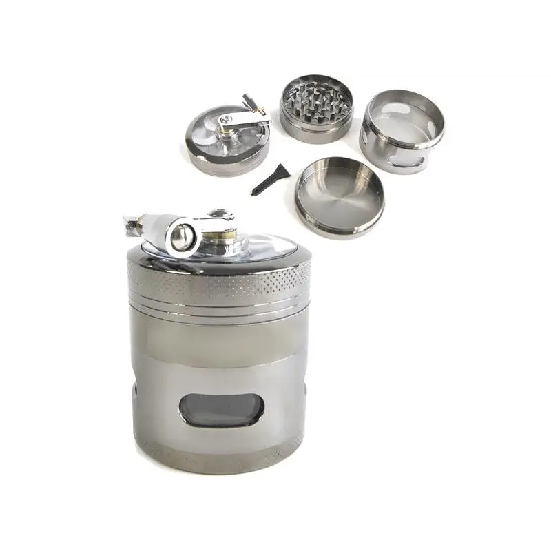 Kurbelgrinder Anthrazit 4-tlg aus chromglanzendem Edelstahl mit Sichtfenster