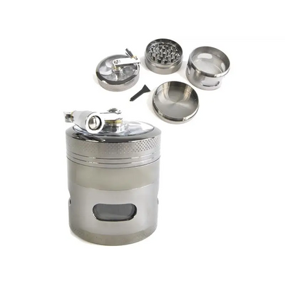 Kurbelgrinder Anthrazit 4-tlg aus chromglanzendem Edelstahl mit Sichtfenster