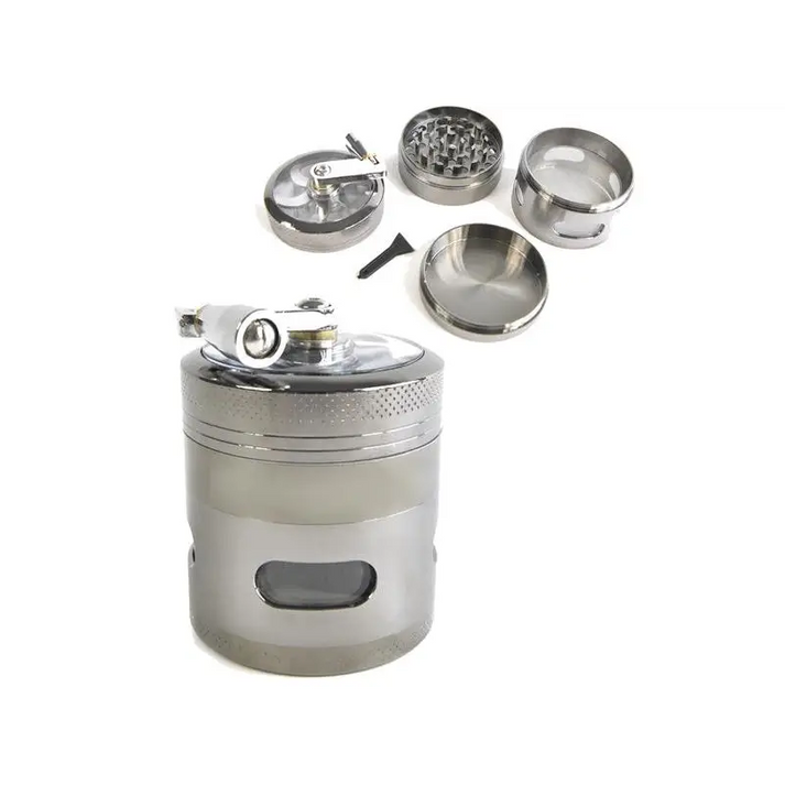 Kurbelgrinder Anthrazit 4-tlg aus chromglanzendem Edelstahl mit Sichtfenster