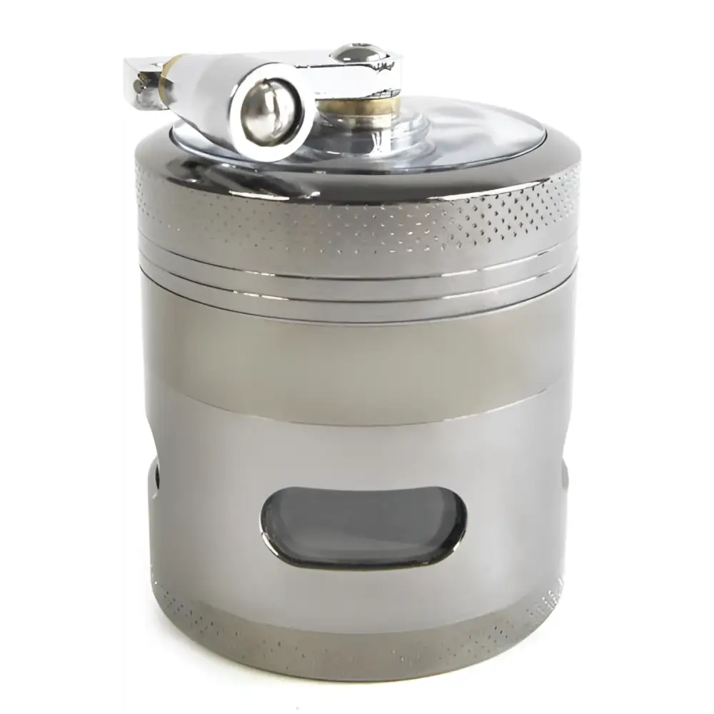 Kurbelgrinder Anthrazit chromglänzender Stempel mit Grifftastik und Sichtfenster für Headshop