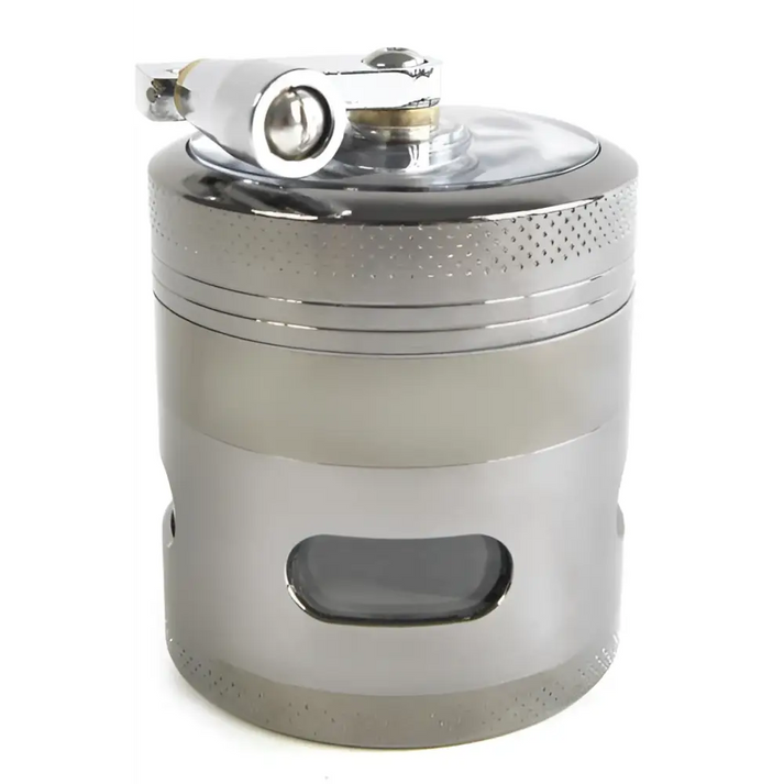 Kurbelgrinder Anthrazit chromglänzender Stempel mit Grifftastik und Sichtfenster für Headshop