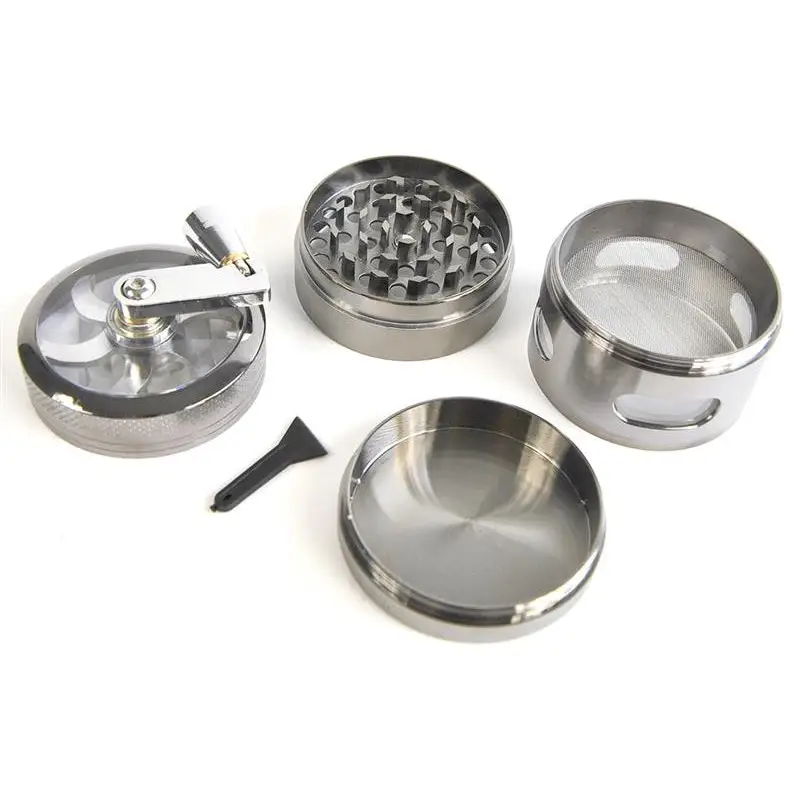 Kurbelgrinder Anthrazit 4-tlg aus Edelstahl mit klarem Deckel, Headshop