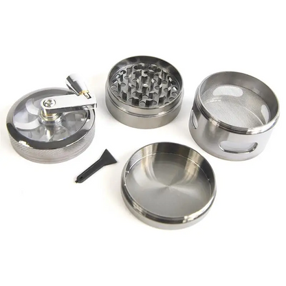 Kurbelgrinder Anthrazit 4-tlg aus Edelstahl mit klarem Deckel, Headshop