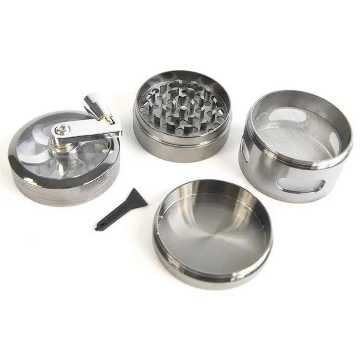 Kurbelgrinder Anthrazit 4-tlg aus Edelstahl mit klarem Deckel, Headshop