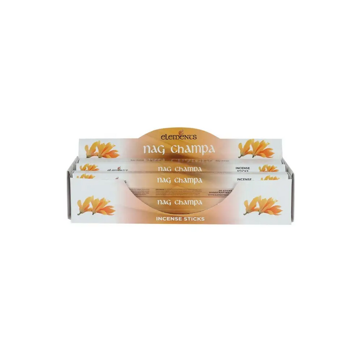 Nag Champa Elements Räucherstäbchen, weiß-orange Verpackung