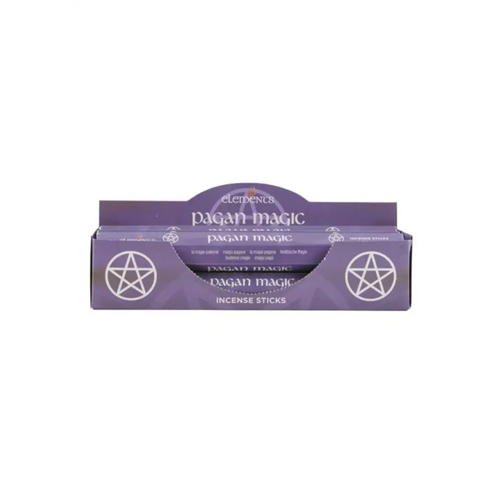 Lila Kartonbox Pagan Magic Elements Räucherstäbchen mit Pentagramm