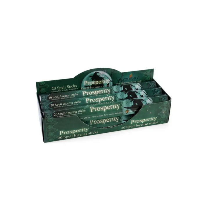 Grüner Karton mit Prosperity Räucherstäbchen Elemente Packs