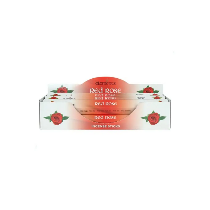 Rote Rosen Räucherstäbchen Elements in weiß-rosa Box