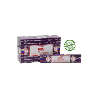 Reiki Satya Räucherstäbchen in lila-weißer Verpackung