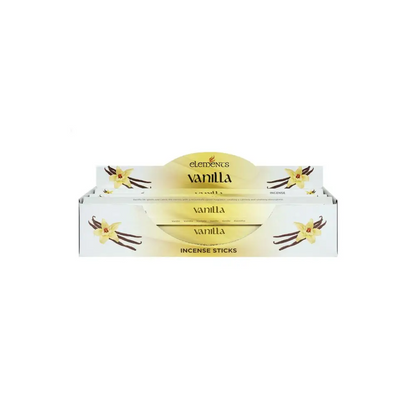 Weiß-goldene Elements Vanilla Räucherstäbchen-Verpackung mit Vanilleblüten