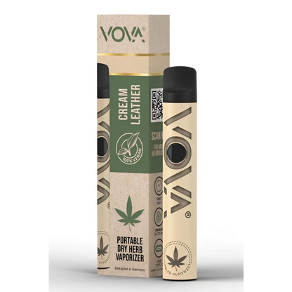 Vova Vaporizer Cream Leather: cremegelber tragbarer Kräutervaporizer mit schwarzem Deckel