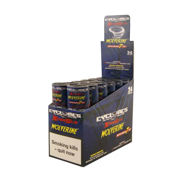 Wolverine Cyclones Xtra Slo Blunts mit Wolverine dark 7 tip Papieren im Headshop